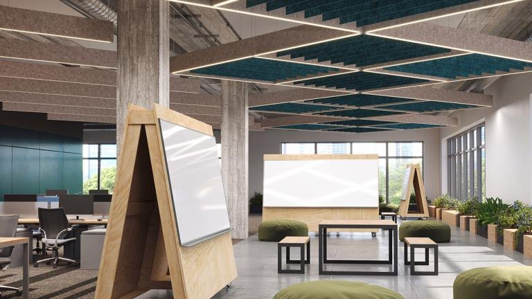 AirCore Bridge Cantilever arrays in a teal felt over workstations.