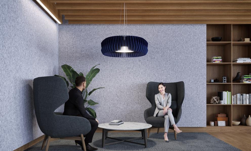 Lia pendant and TruTile wall in a lounge.