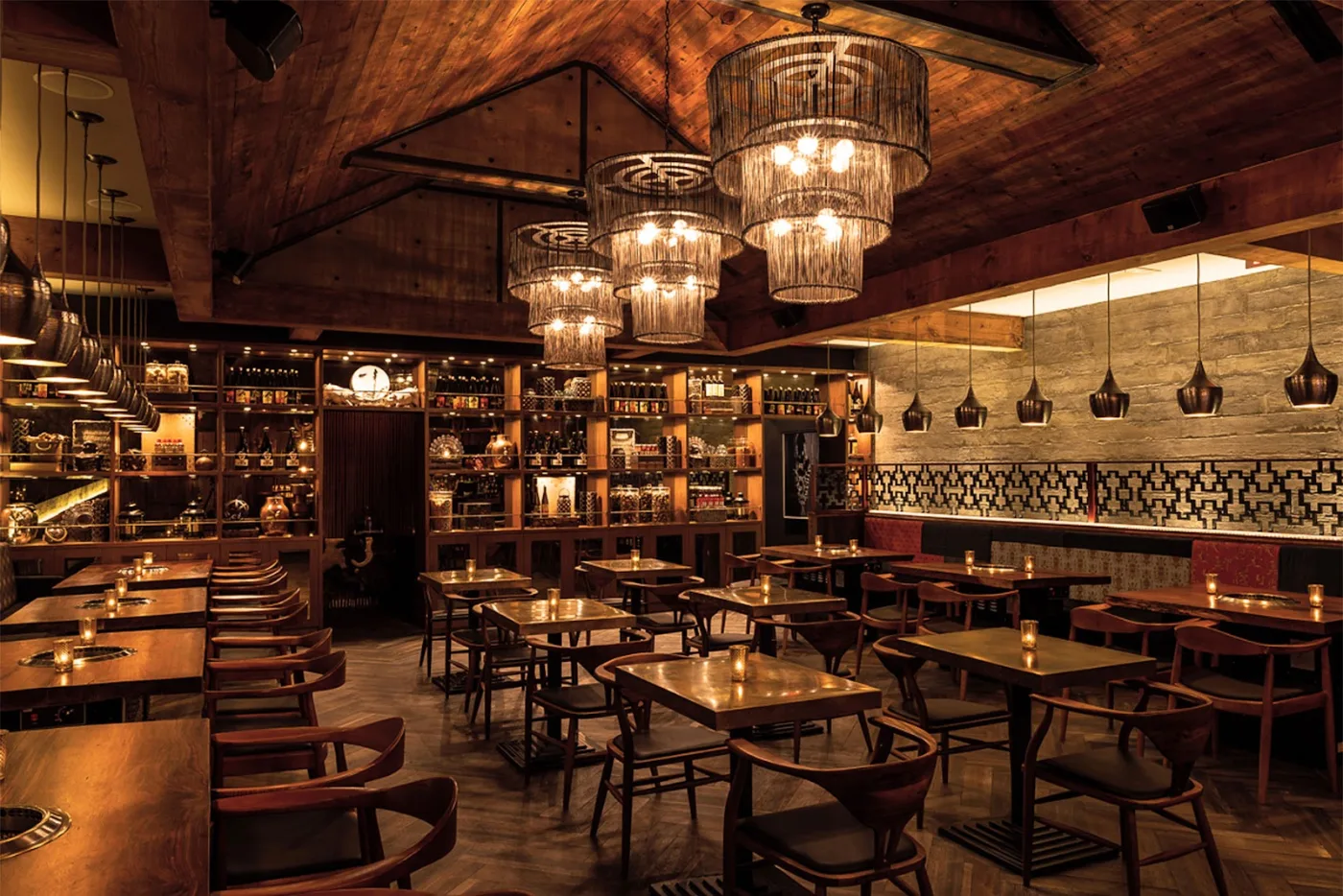 Contract lighting package installed in a restaurant dining room
