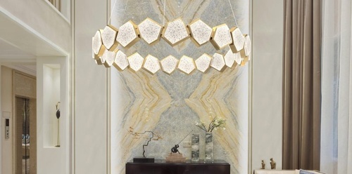 Cirque chandelier in a transitional living room, by Hammerton